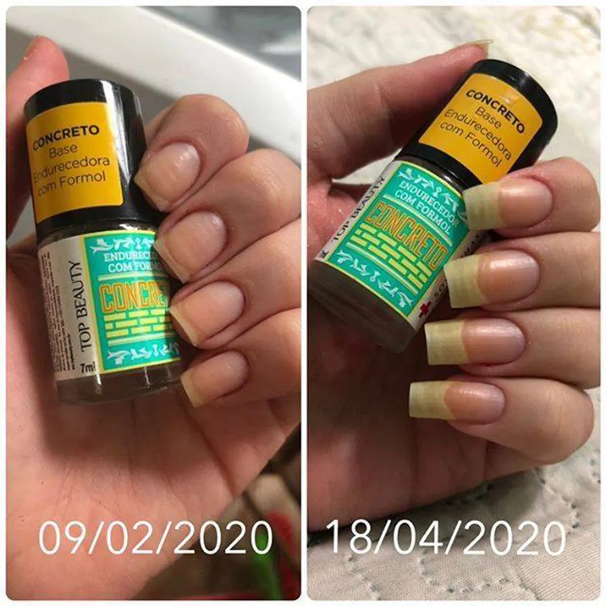 Montagem comparativa de unhas com a base Concreto Top Beauty