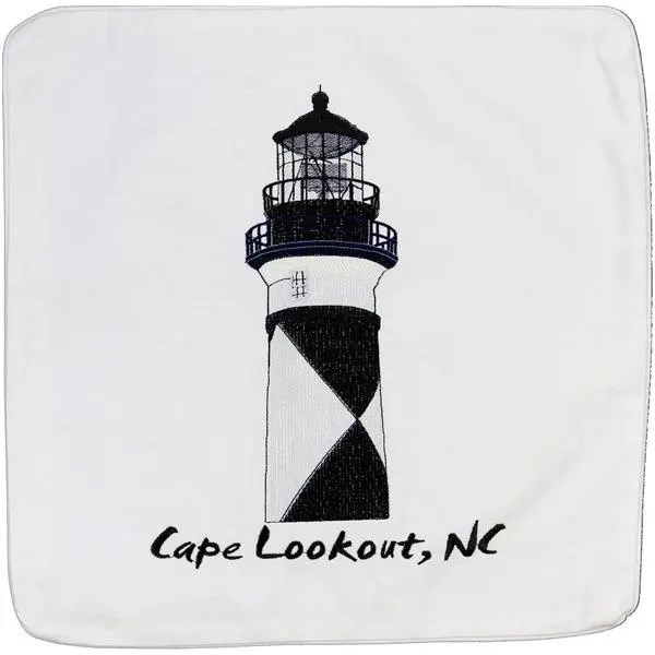 Cape Lookout Lighthouse Embroidered Canvas Pillow Cover White