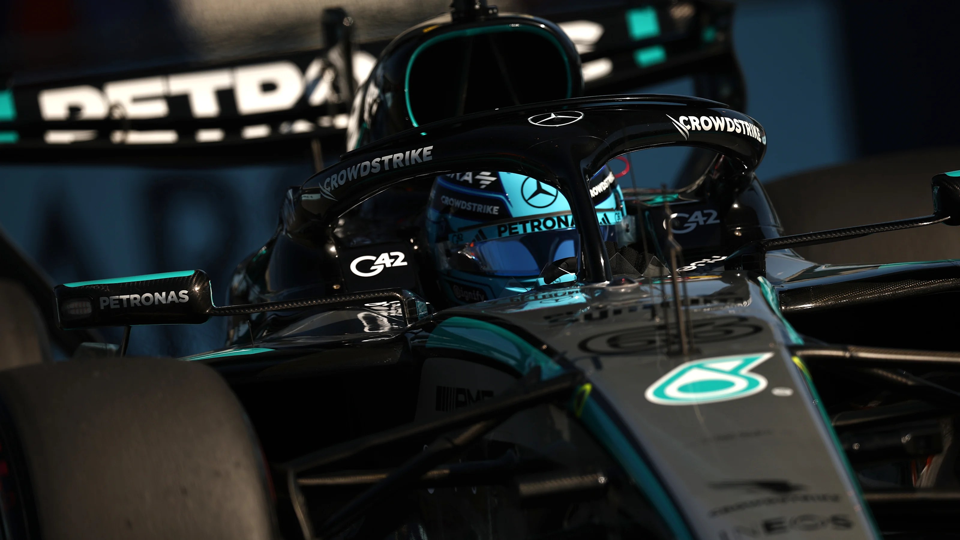 MIAMI, FLORIDA - MAY 02: George Russell of Great Britain driving the (63) Mercedes AMG Petronas F1