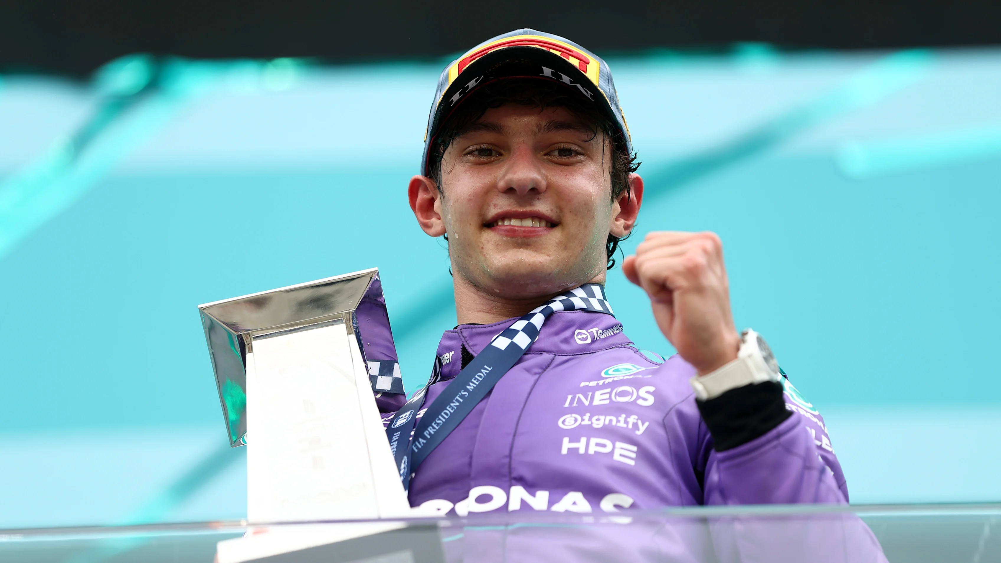 MIAMI, FLORIDA - MAY 03: Race winner Andrea Kimi Antonelli of Italy and Mercedes AMG Petronas F1