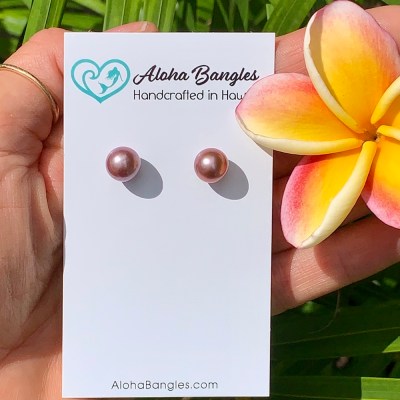 Dark Pink Edison Pearl Stud Earrings