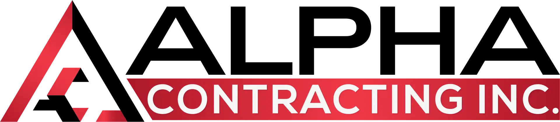 Logo of a Minnesota Contracting Firm named Alpha Contracting Inc. with red accents and black and white lettering