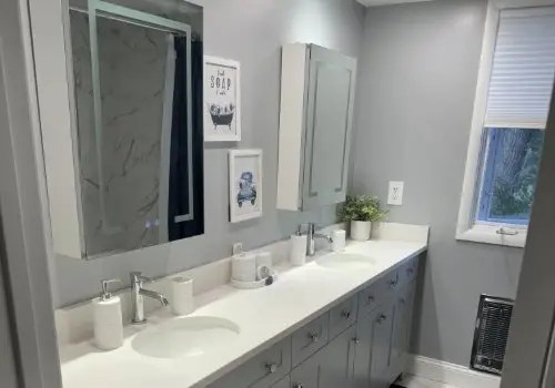 A new double vanity with two medicine cabinet mirrors
