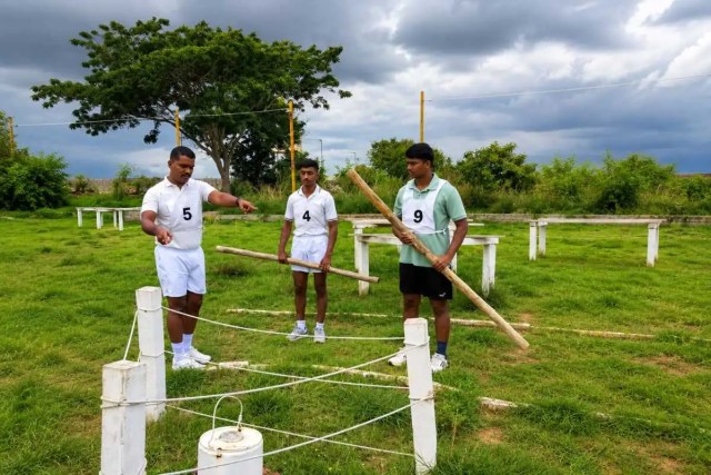 SSB candidates practising the Command Task during outdoor GTO training at Alpha Lead Academy, Mysuru.