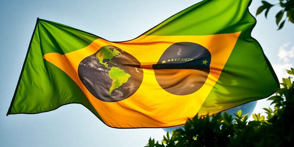 Bandeira do Brasil e globo terrestre.
