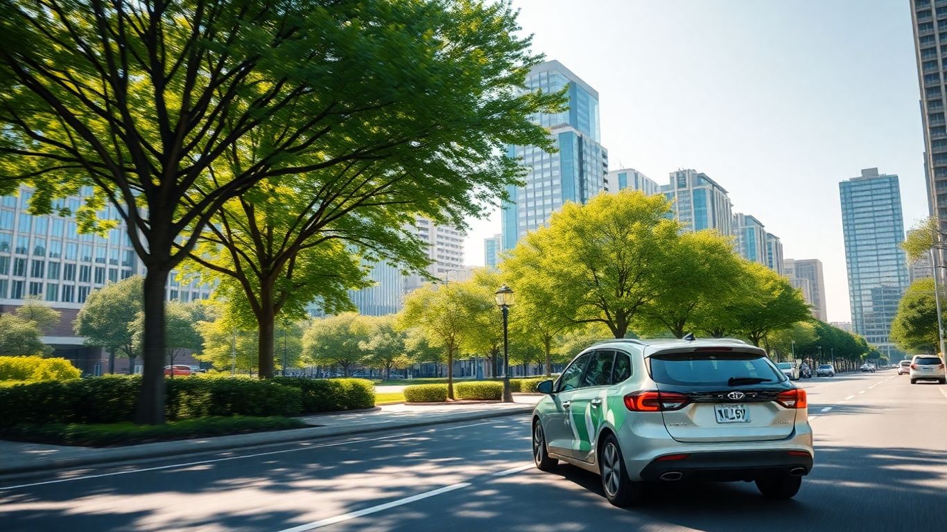 Sustentabilidade e trânsito com FBA Global em paisagem urbana.