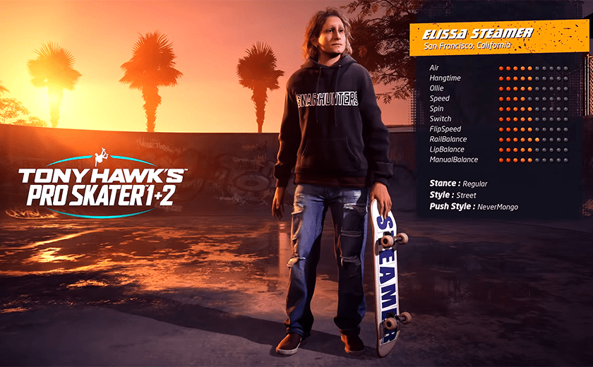 Elissa Steamer is a pioneer in 90s street boarding. Dubbed "The Godmother of Street Skating" she turned heads when she was the first female to have a full part in the video Welcome to Hell (1996). 

Steamer's contibution to the sport was integral in presenting skateboarding in an entirely new way to to the world. She also was the only female skater in the initial release of Tony Hawk Pro Skater.