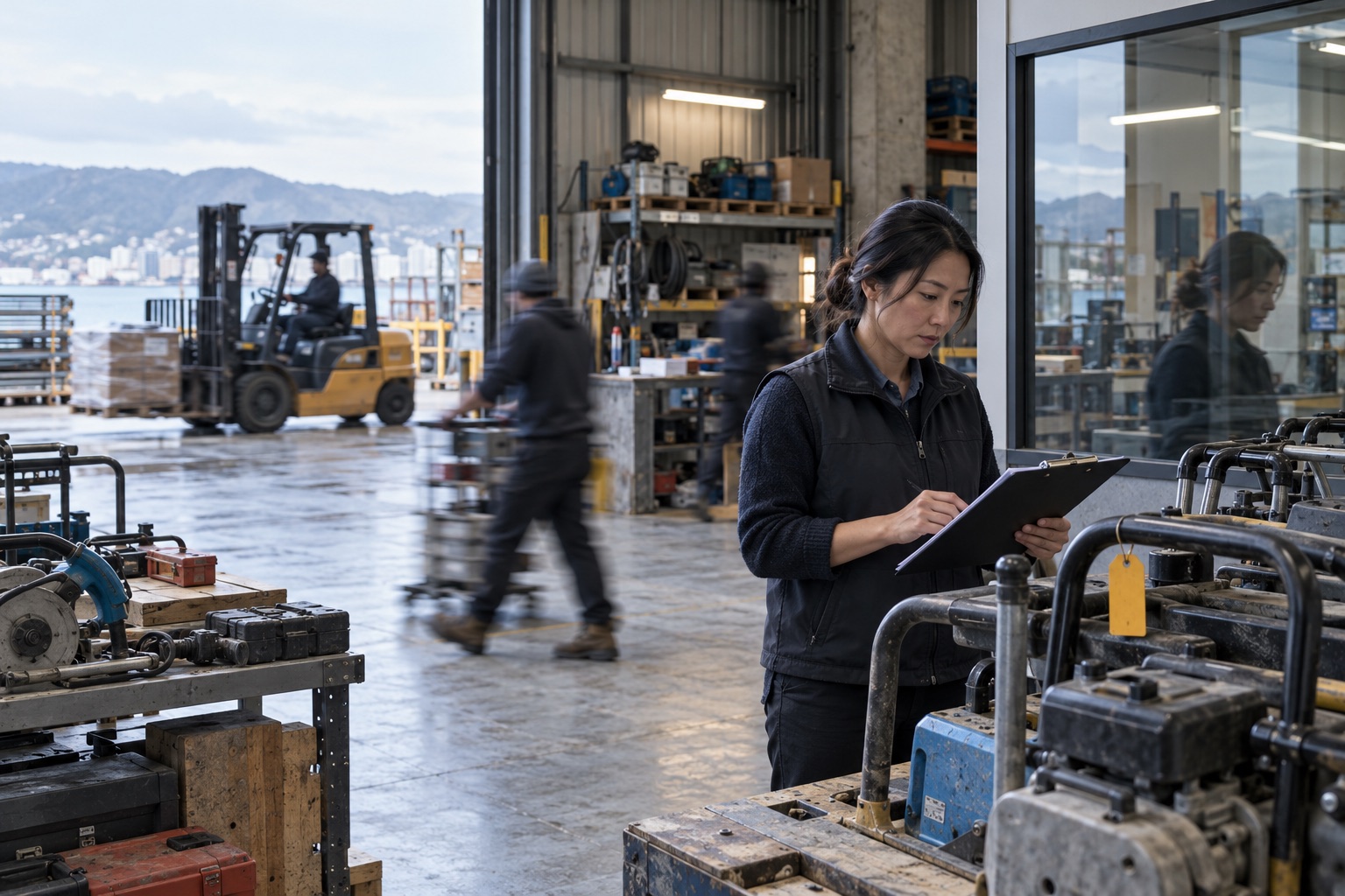 Business owner checking equipment records to protect secured assets