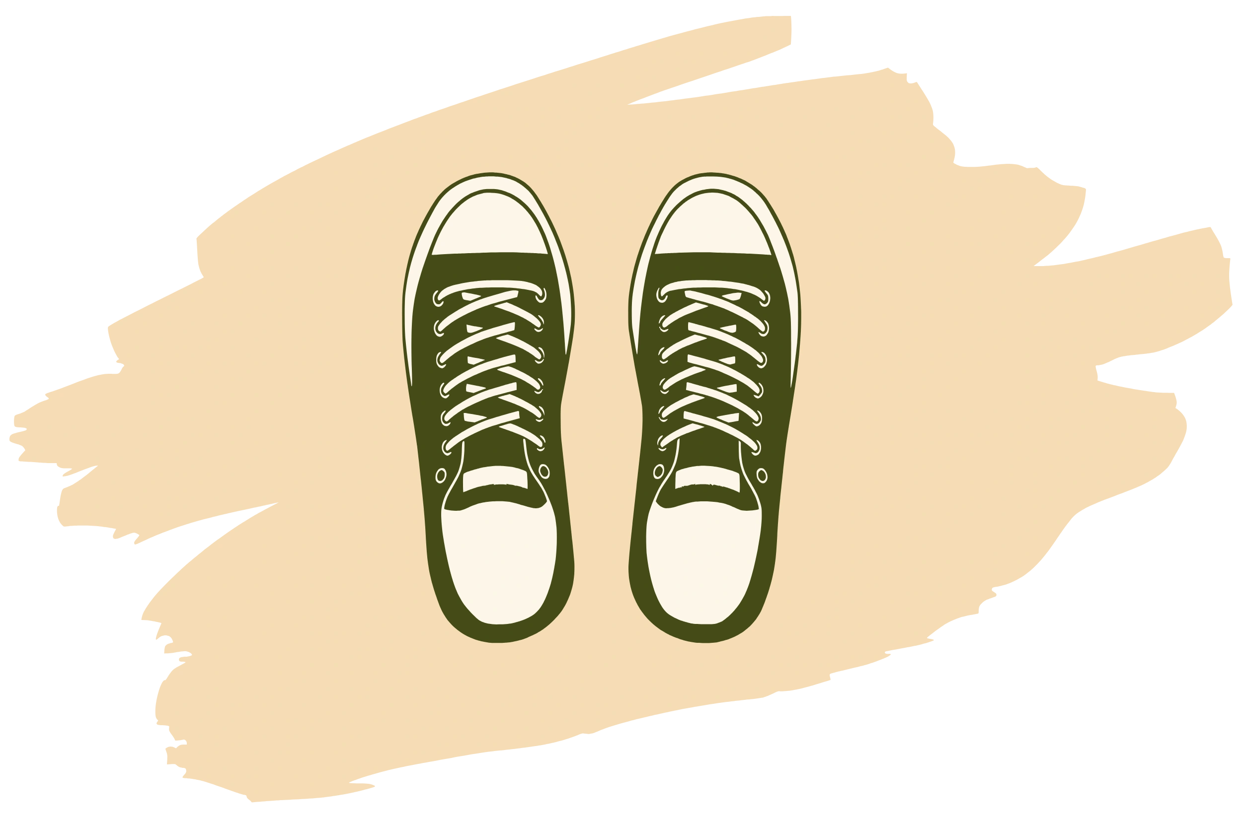 A pair of dark green converse icons, against a peach-colored painted background