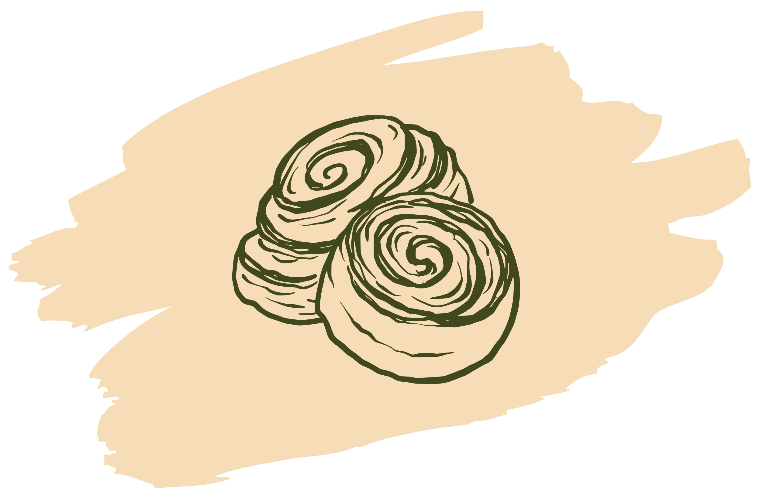 Two cinnamon roll icons against a peach-colored painted background