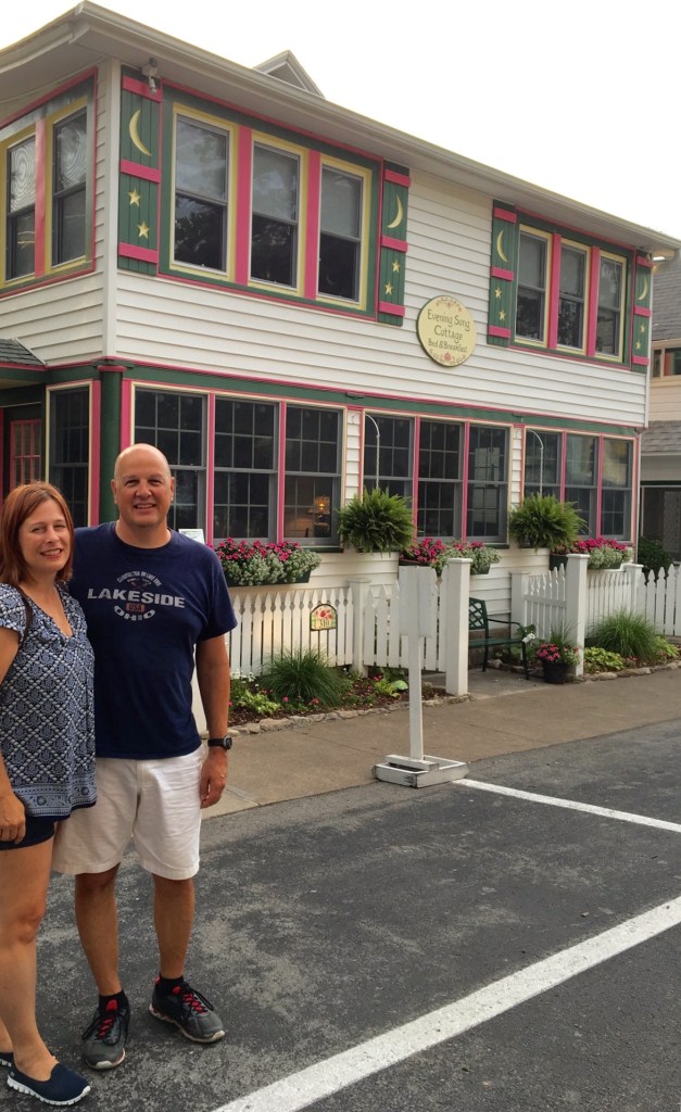 A step back in time. My husband and I pose by the inn we stayed at 23 years ago.