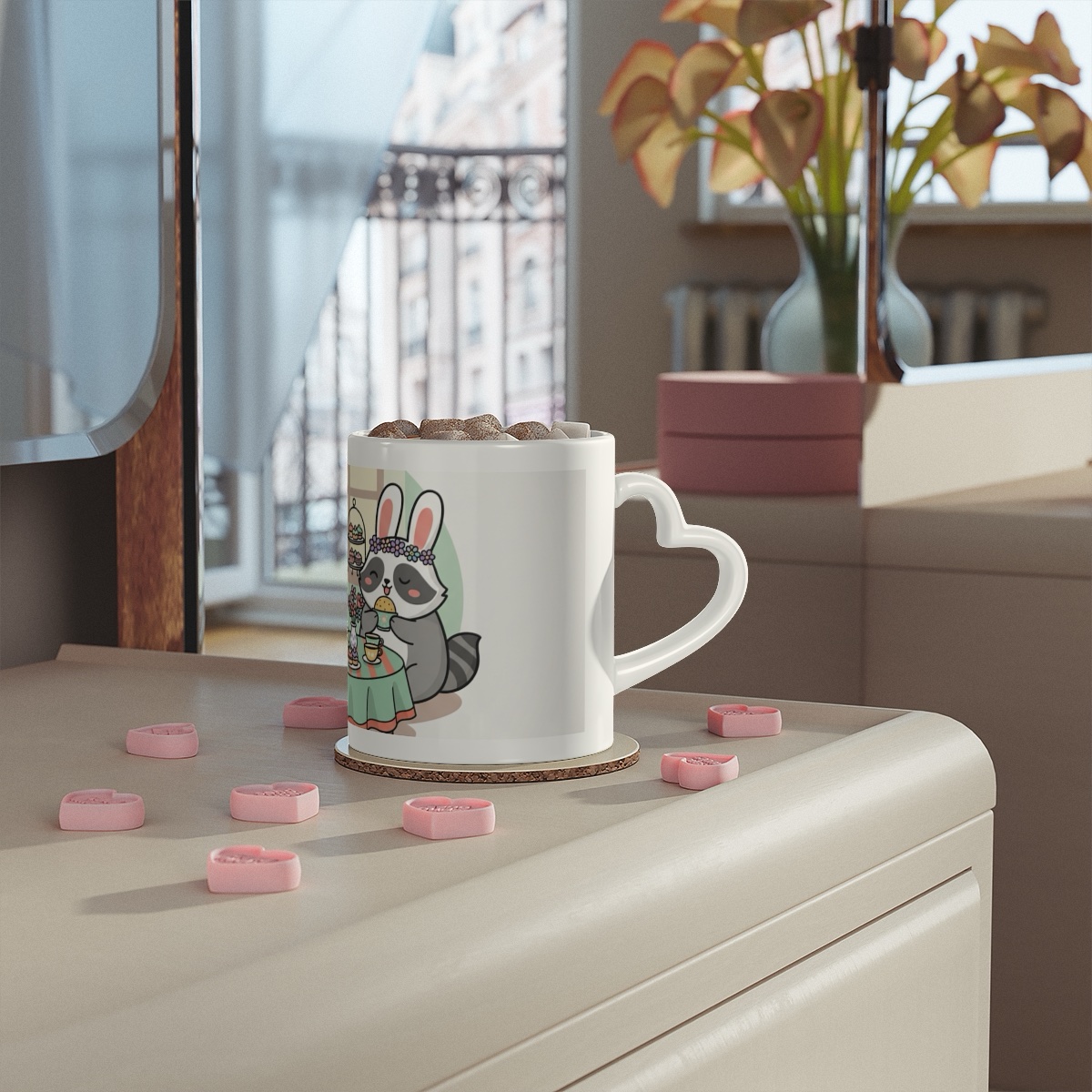 Fox and Raccoon Tea Party Mug | Whimsical Ceramic Coffee Cup