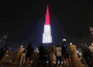 Burj Khalifa lights up in Egyptian flag colors to celebrate historic World Cup victory