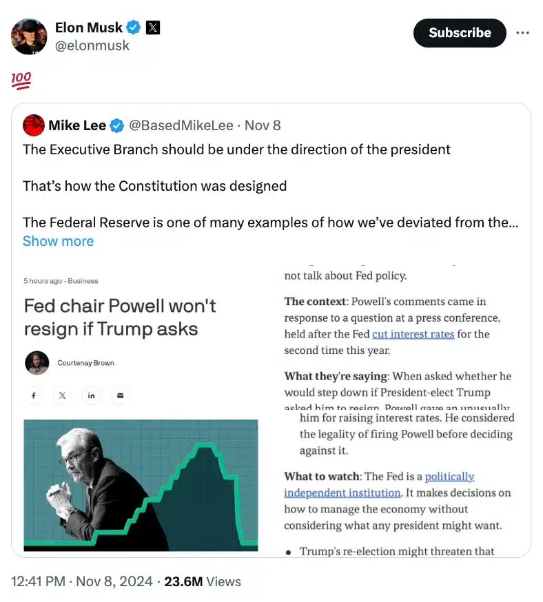 Elon Musk on Fed Reserve