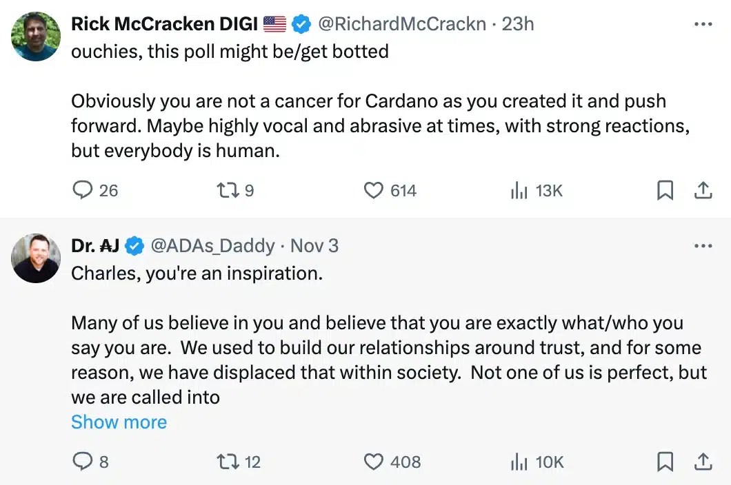 Les utilisateurs X soutiennent Hoskinson