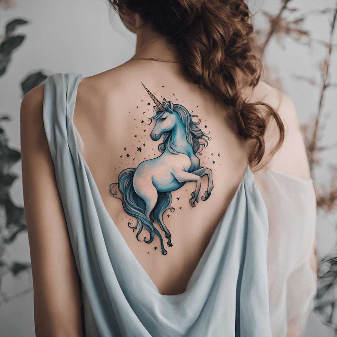 Blackwork Wrocław tatuaż jednorożec