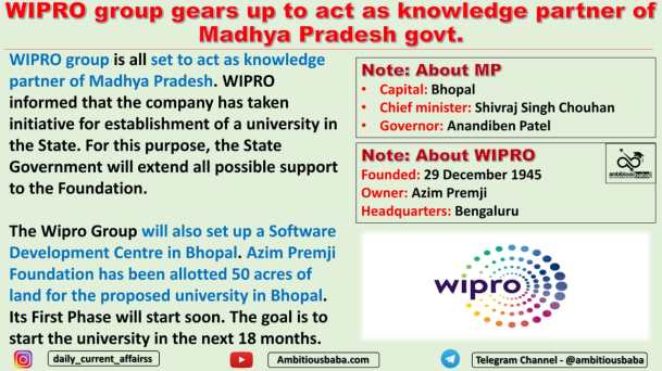 WIPRO group gears up to act as knowledge partner of Madhya Pradesh govt.