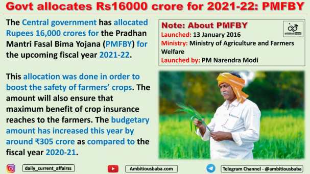 Govt allocates Rs16000 crore for 2021-22: PMFBY
