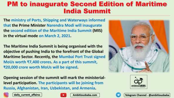 PM to inaugurate Second Edition of Maritime India Summit