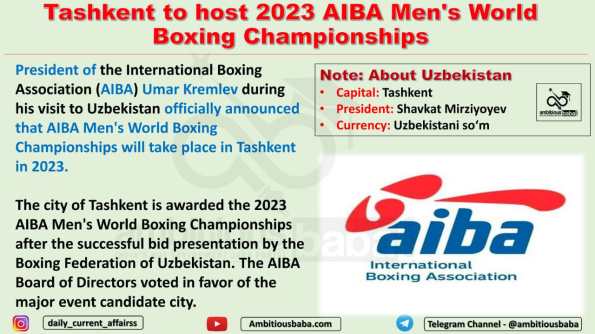 Tashkent to host 2023 AIBA Men's World Boxing Championships