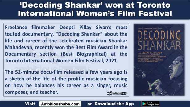 ‘Decoding Shankar’ won at Toronto International Women’s Film Festival
