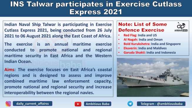 INS Talwar participates in Exercise Cutlass Express 2021