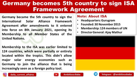 Germany becomes 5th country to sign ISA Framework Agreement