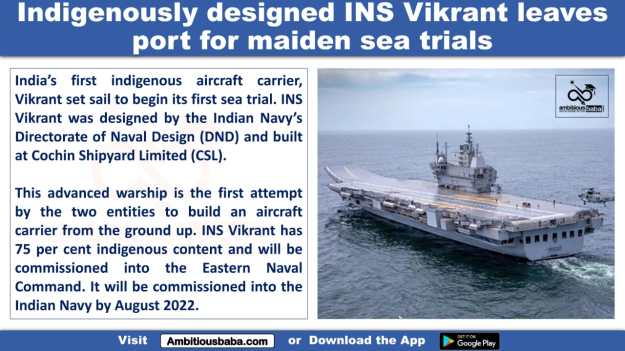Indigenously designed INS Vikrant leaves port for maiden sea trials