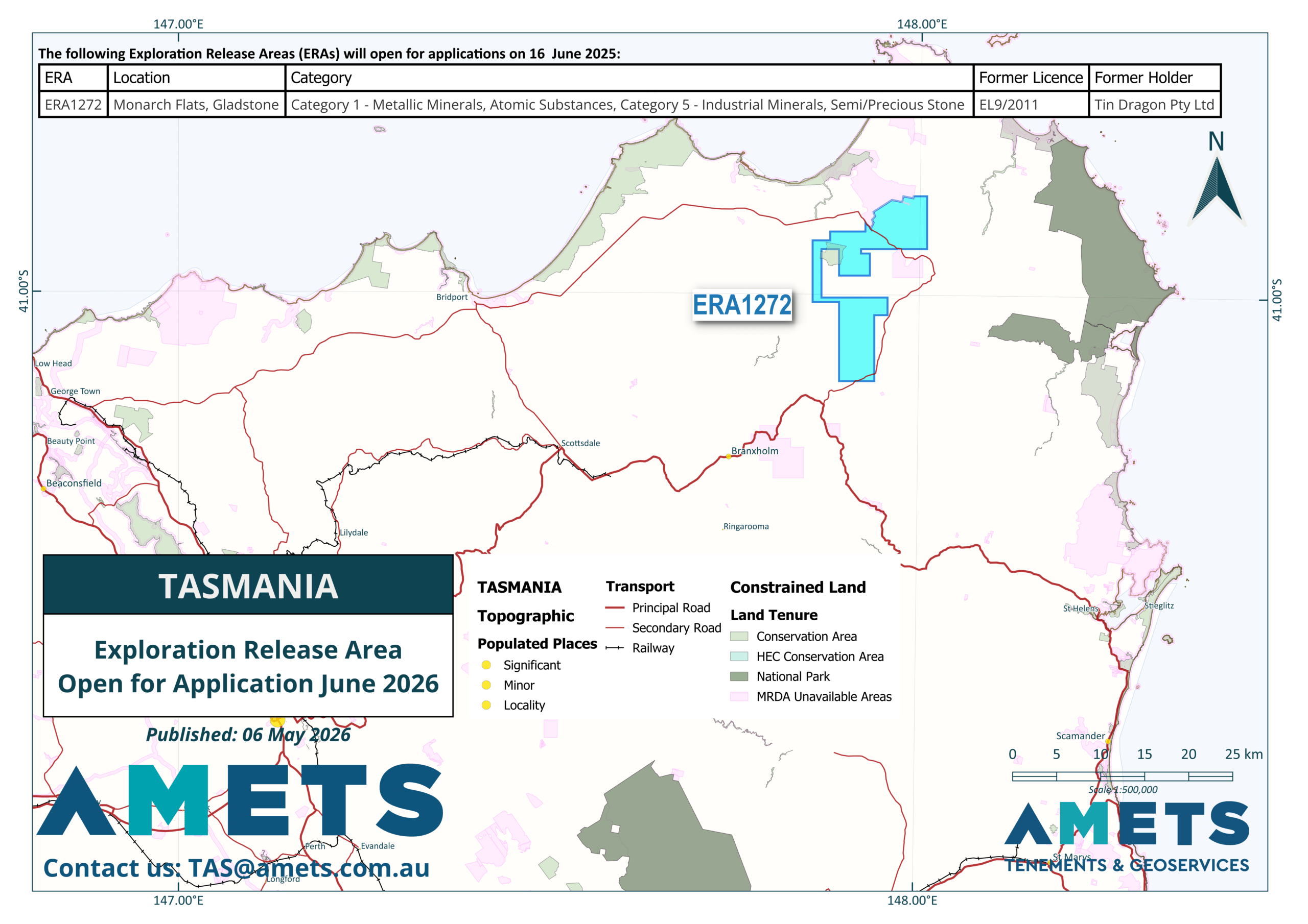 New Tasmanian ERA Opening In June 2026 AMETS TAS MAP 2026 V2 Scaled.