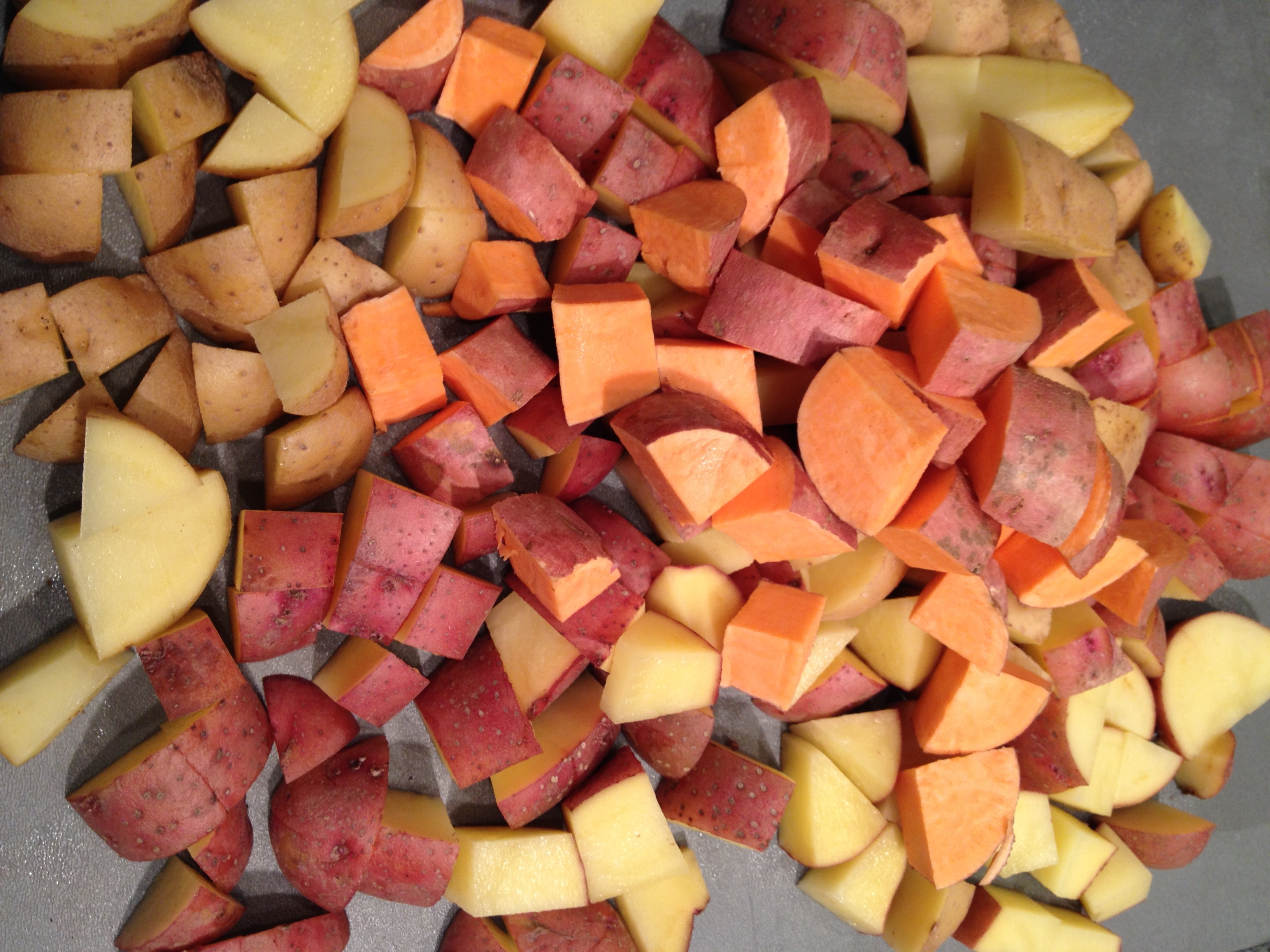 Dice your potatoes into cubes about 1/2 to 3/4 inch each.