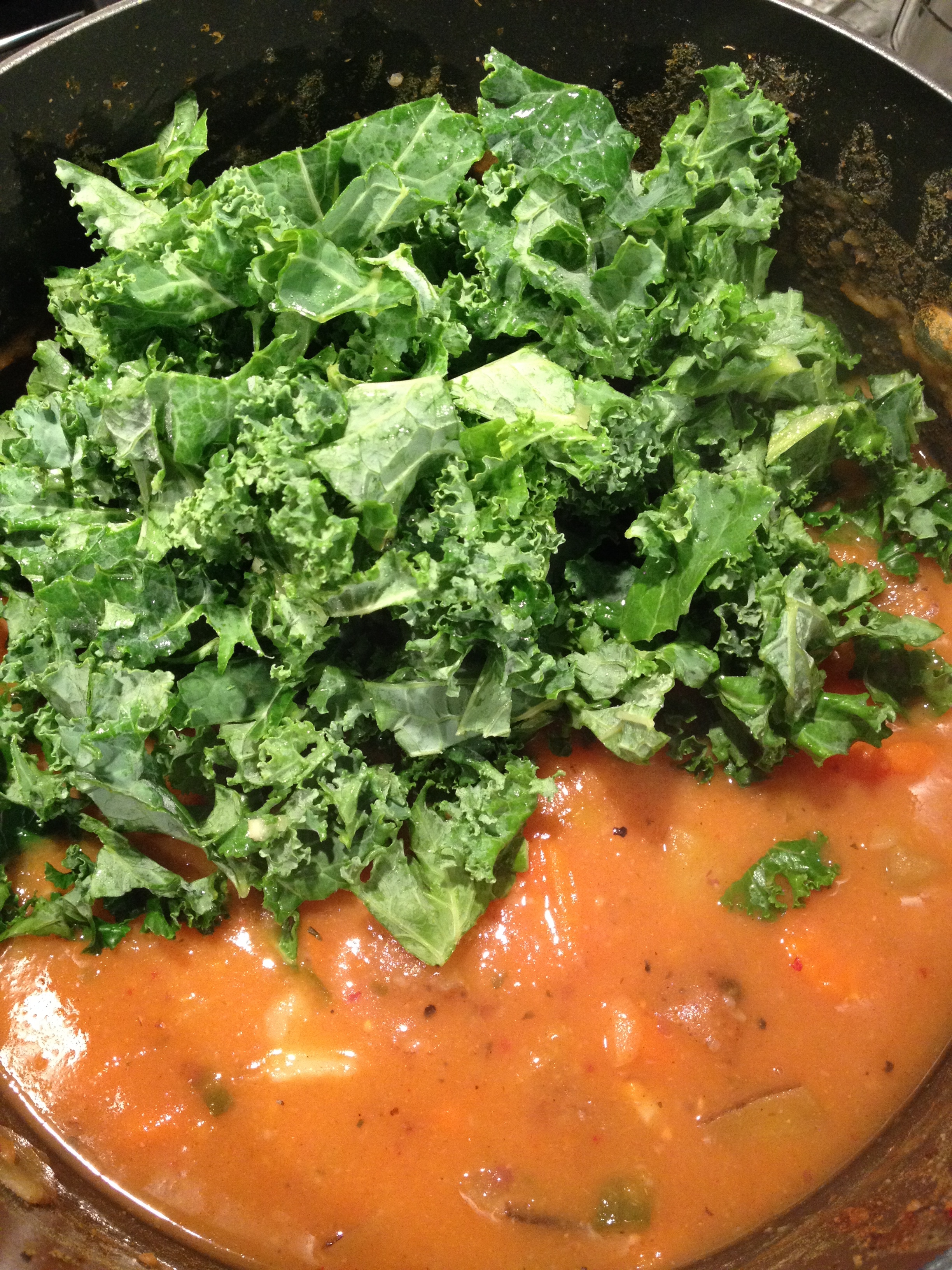 Add the kale, turn off the heat, stir and let sit for 5 minutes.