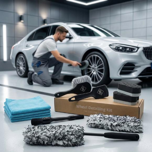 Gifts for car enthusiasts laid out in a garage