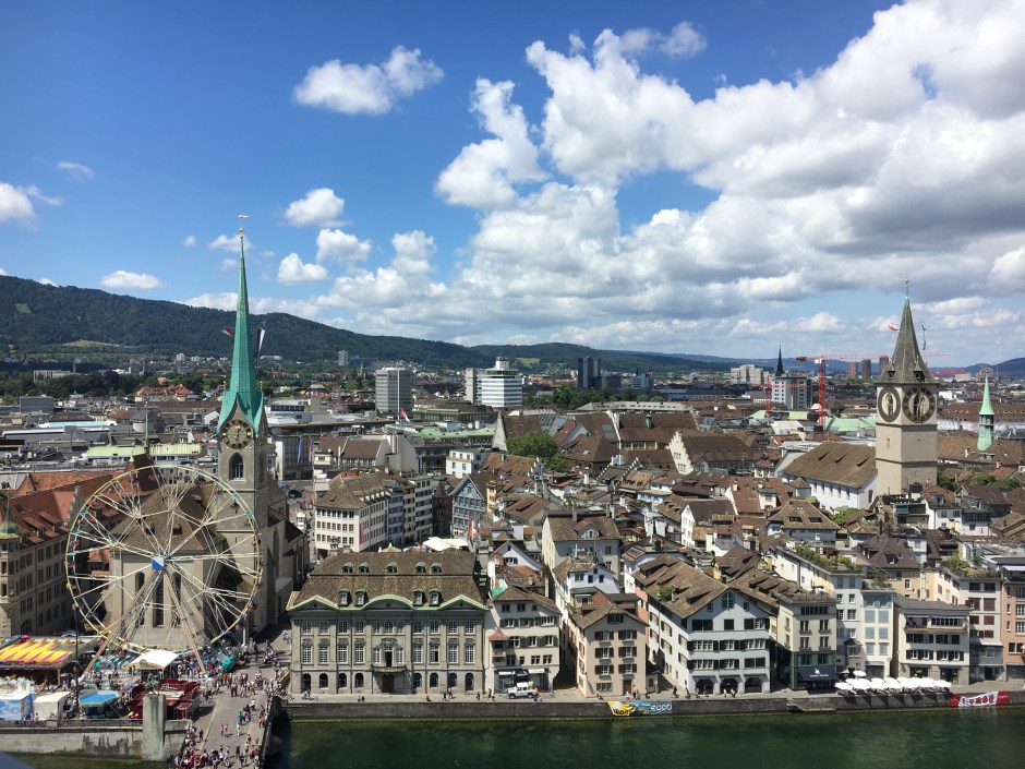 View of Zurich from a church tower.