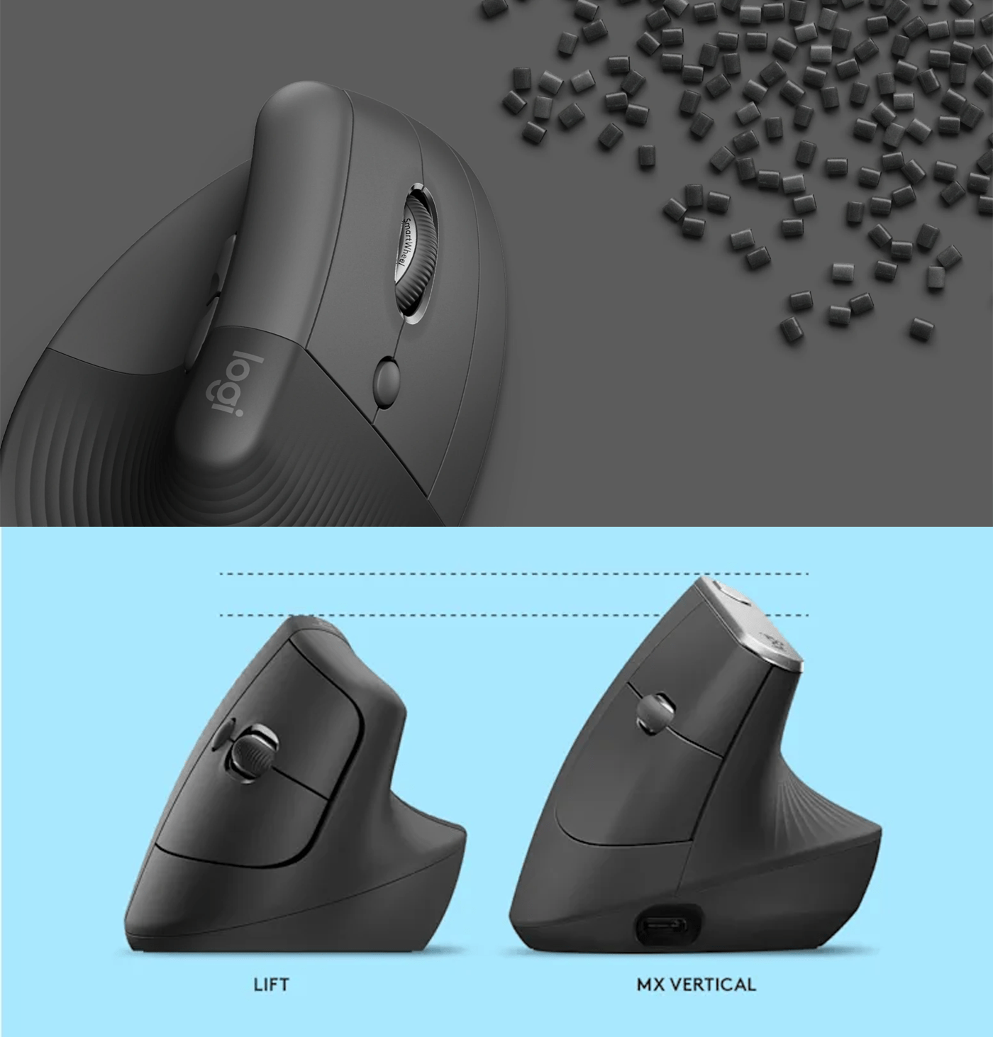 Logitech LIFT Vertical Ergonomic Wireless Mouse - Graphite