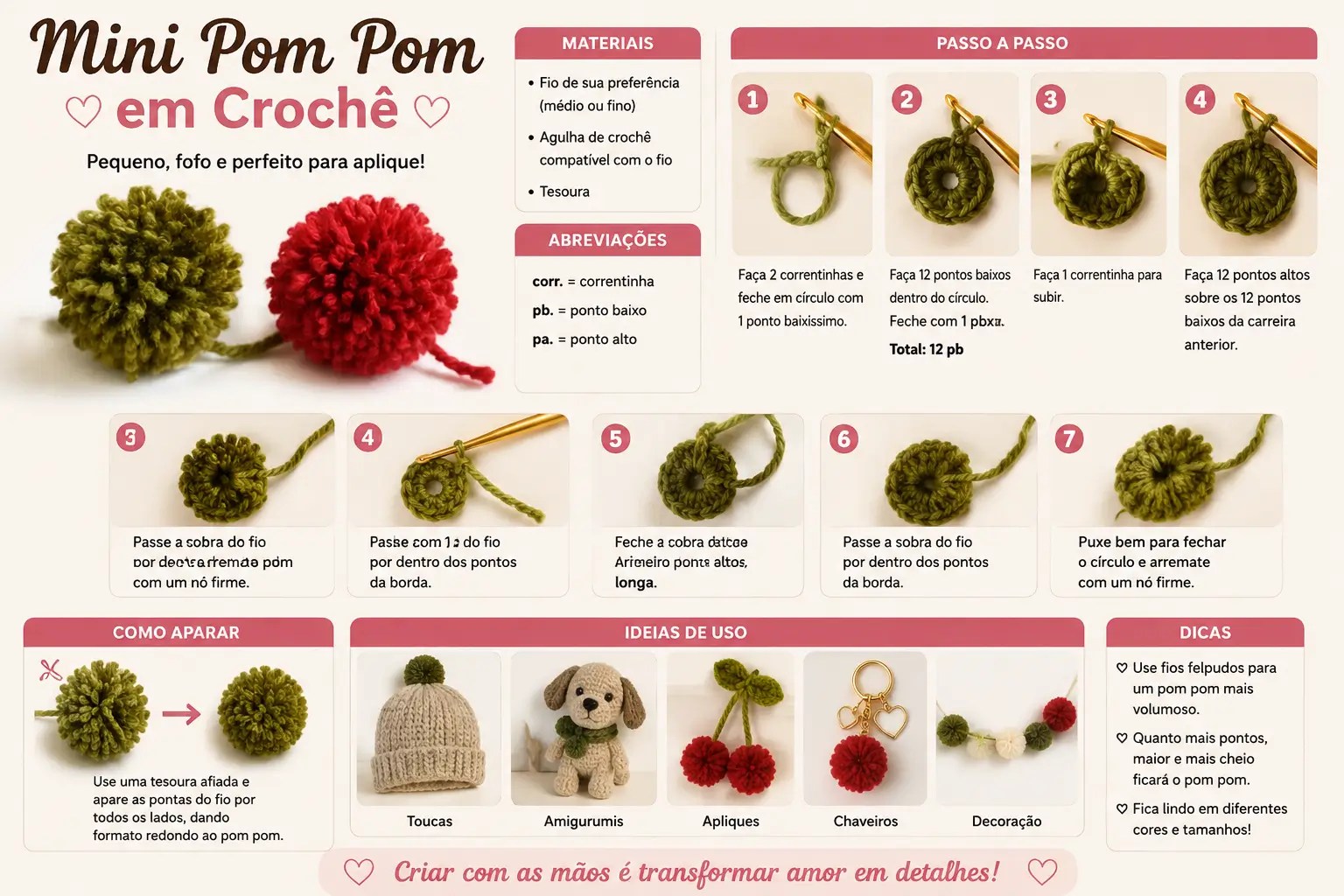 Mini Pom Pom em Crochê