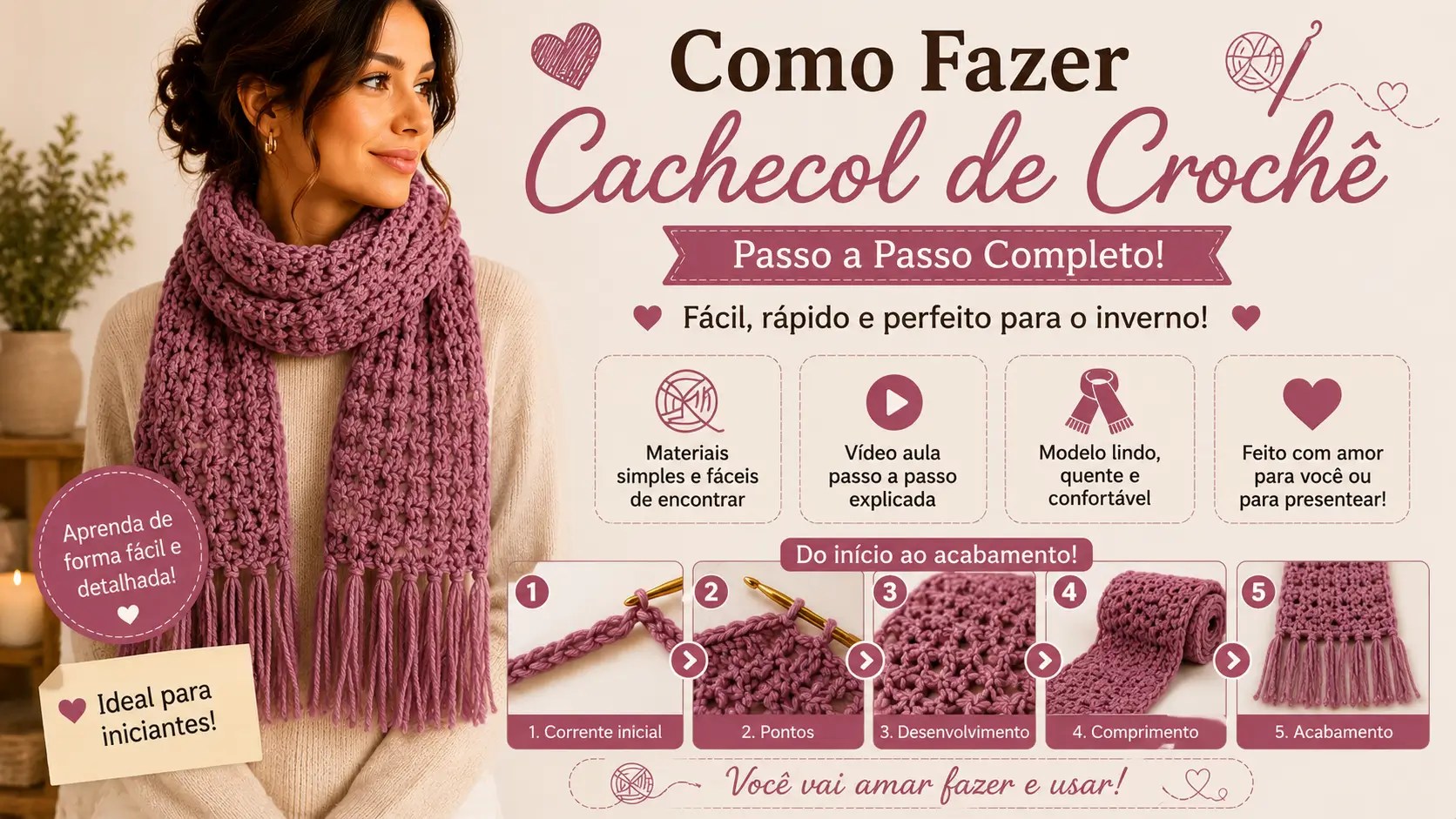 Como Fazer Cachecol de Crochê