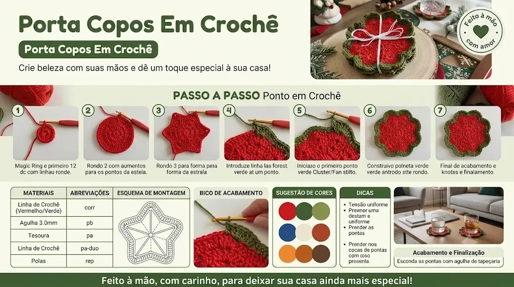 Porta Copos Em Crochê