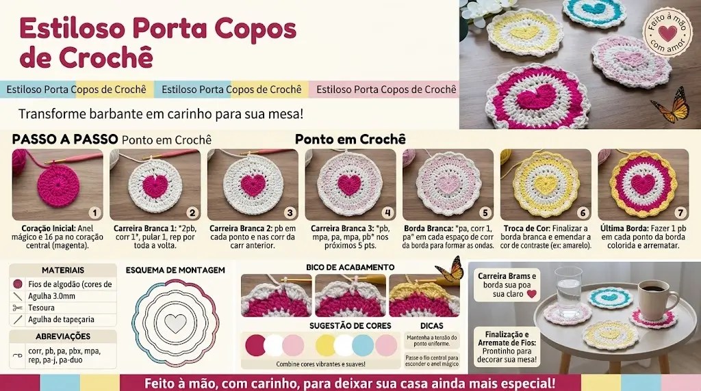 Estiloso Porta Copos de Crochê