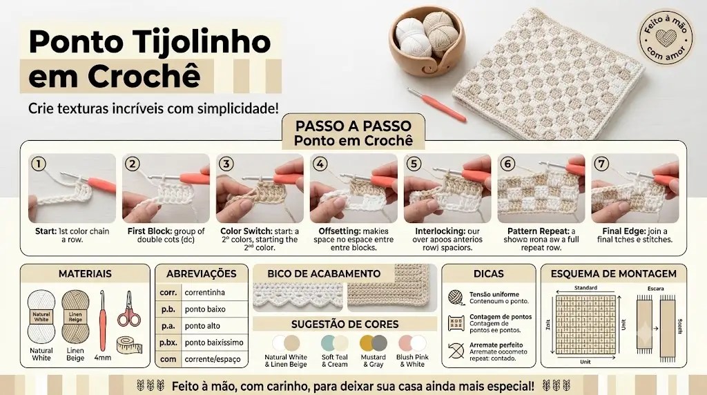 Ponto Tijolinho em Crochê