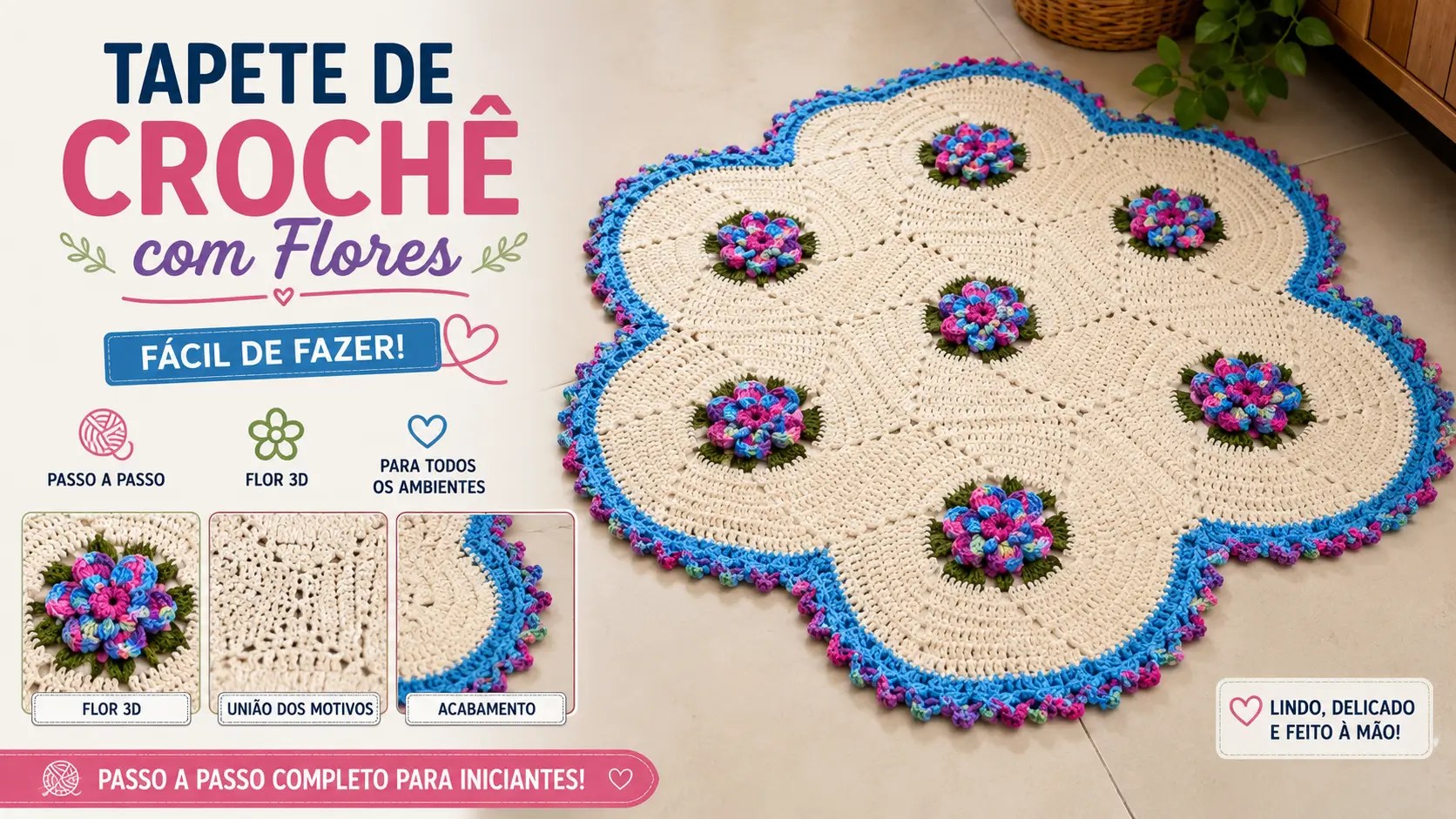 Tapete de Crochê com Flores