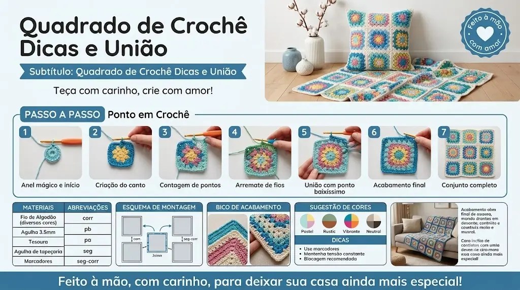Quadrado de Crochê Dicas e União