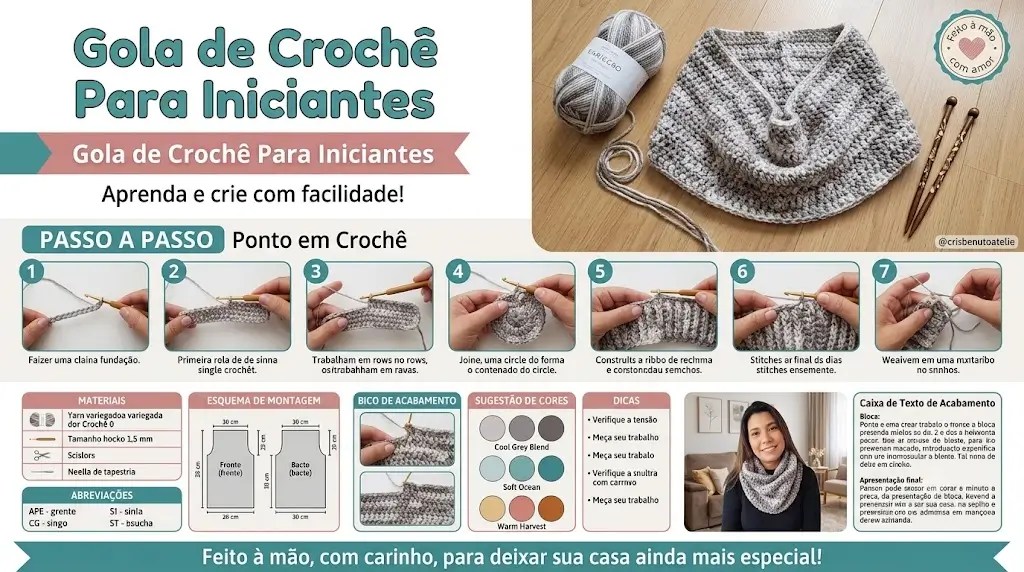 Gola de Crochê Para Iniciantes