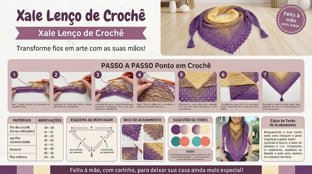 Xale Lenço de Crochê