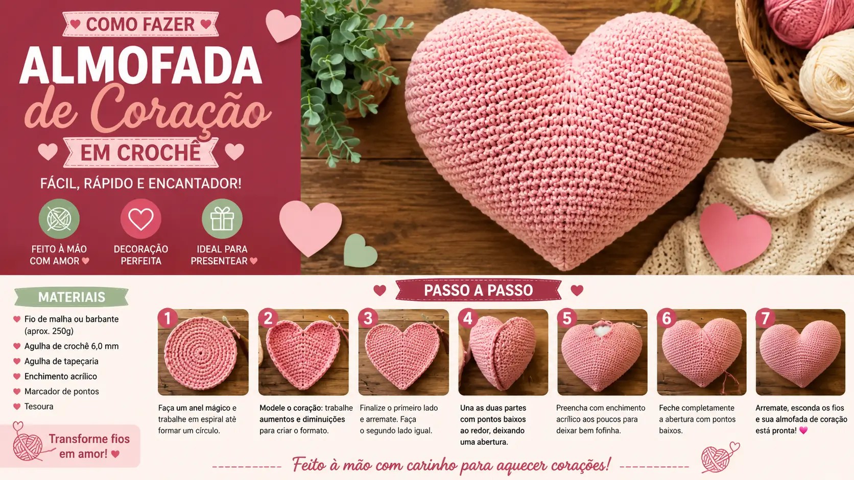 Almofada de Coração em Crochê