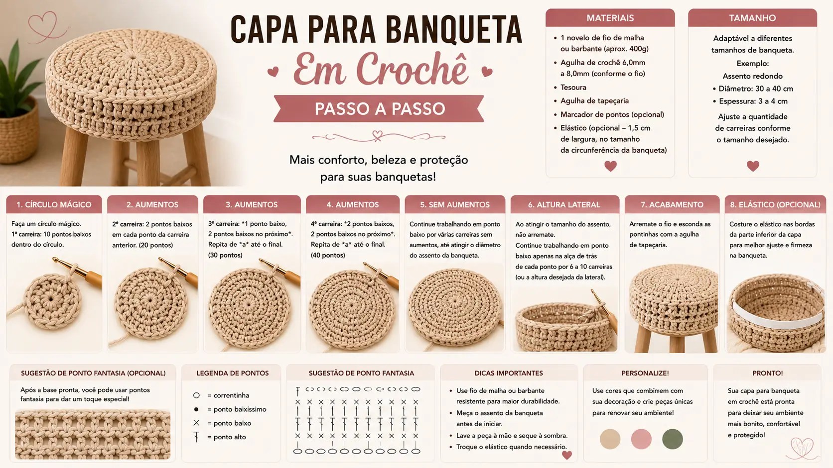 Capa Para Banqueta Em Crochê