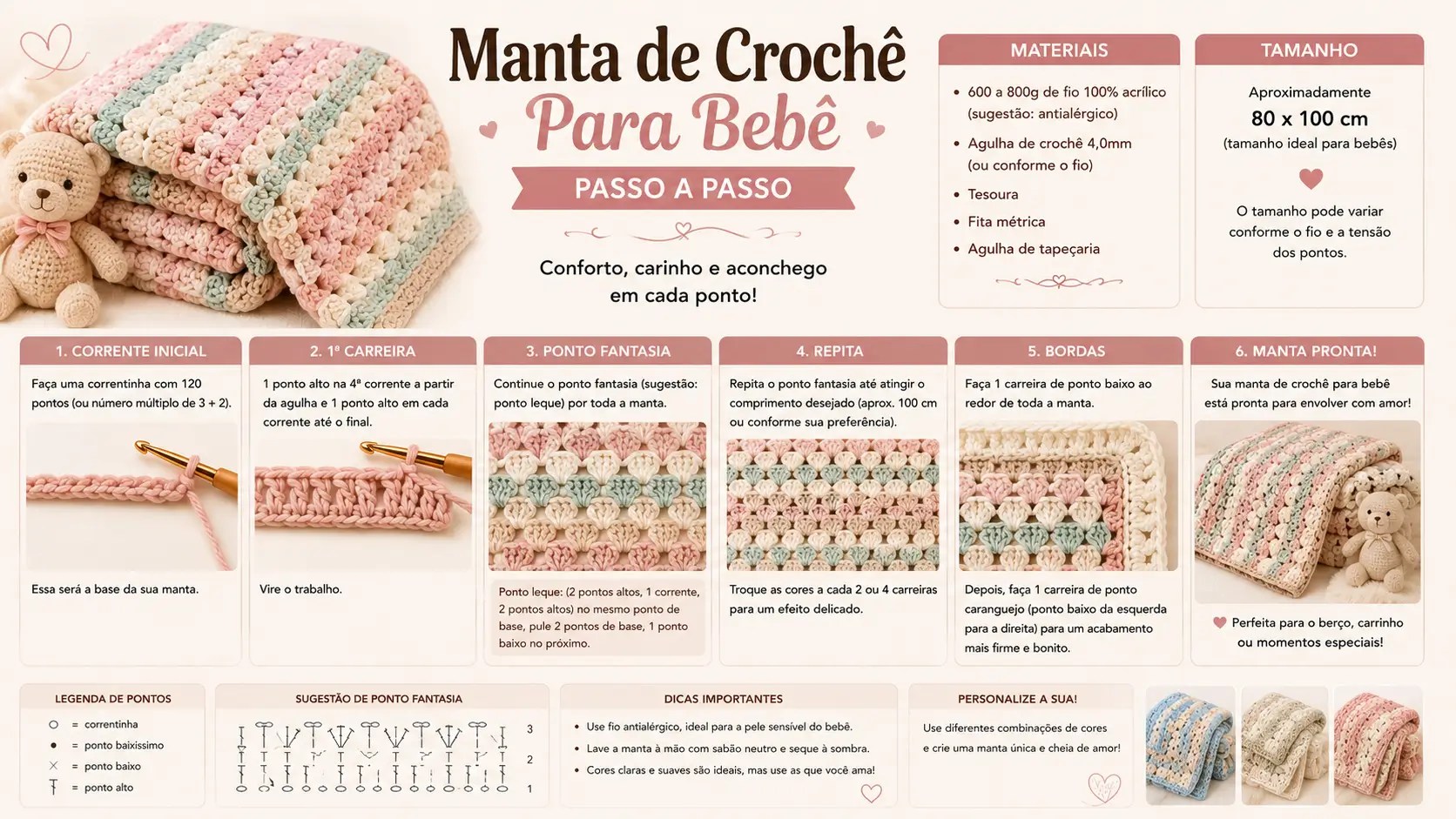 Manta de Crochê Para Bebê