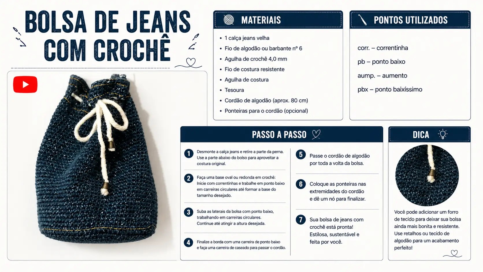 Bolsa de Jeans com Crochê