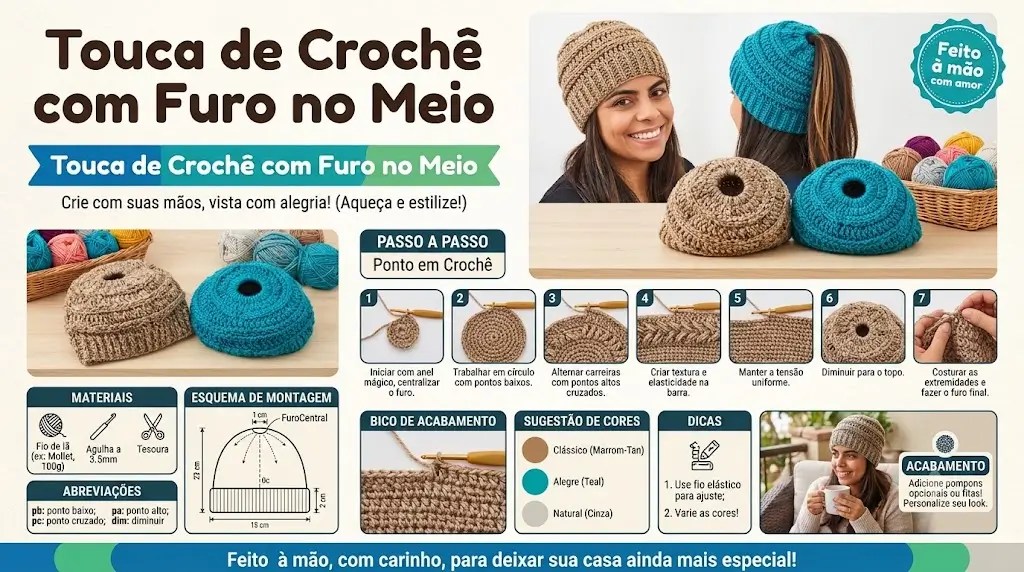 Touca de Crochê com Furo no Meio