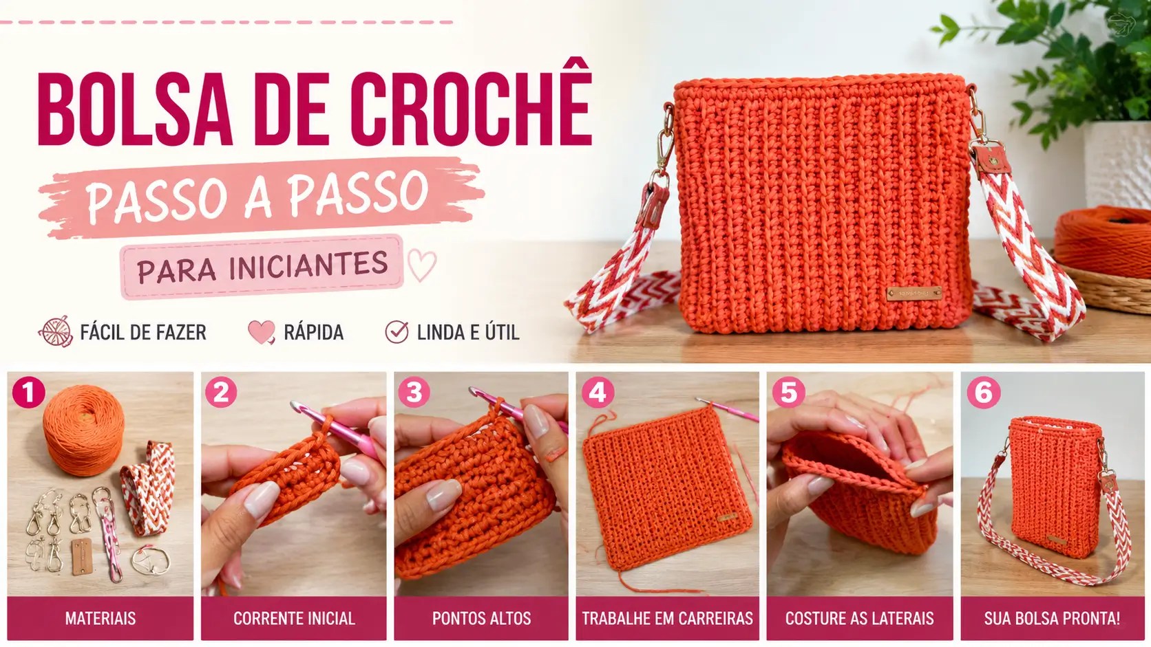 Bolsa de Crochê Passo a Passo Para Iniciantes