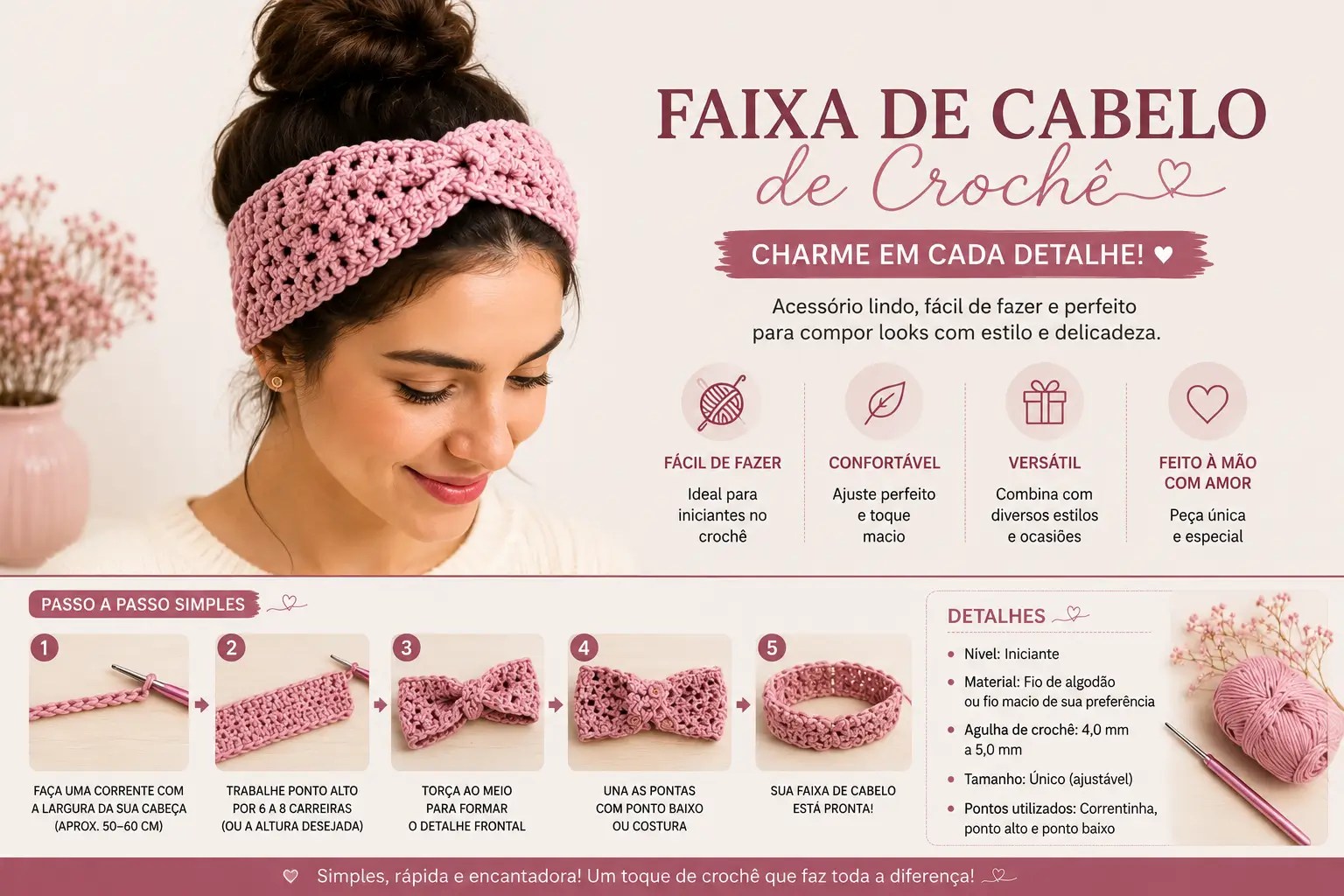 Faixa de Cabelo de Crochê